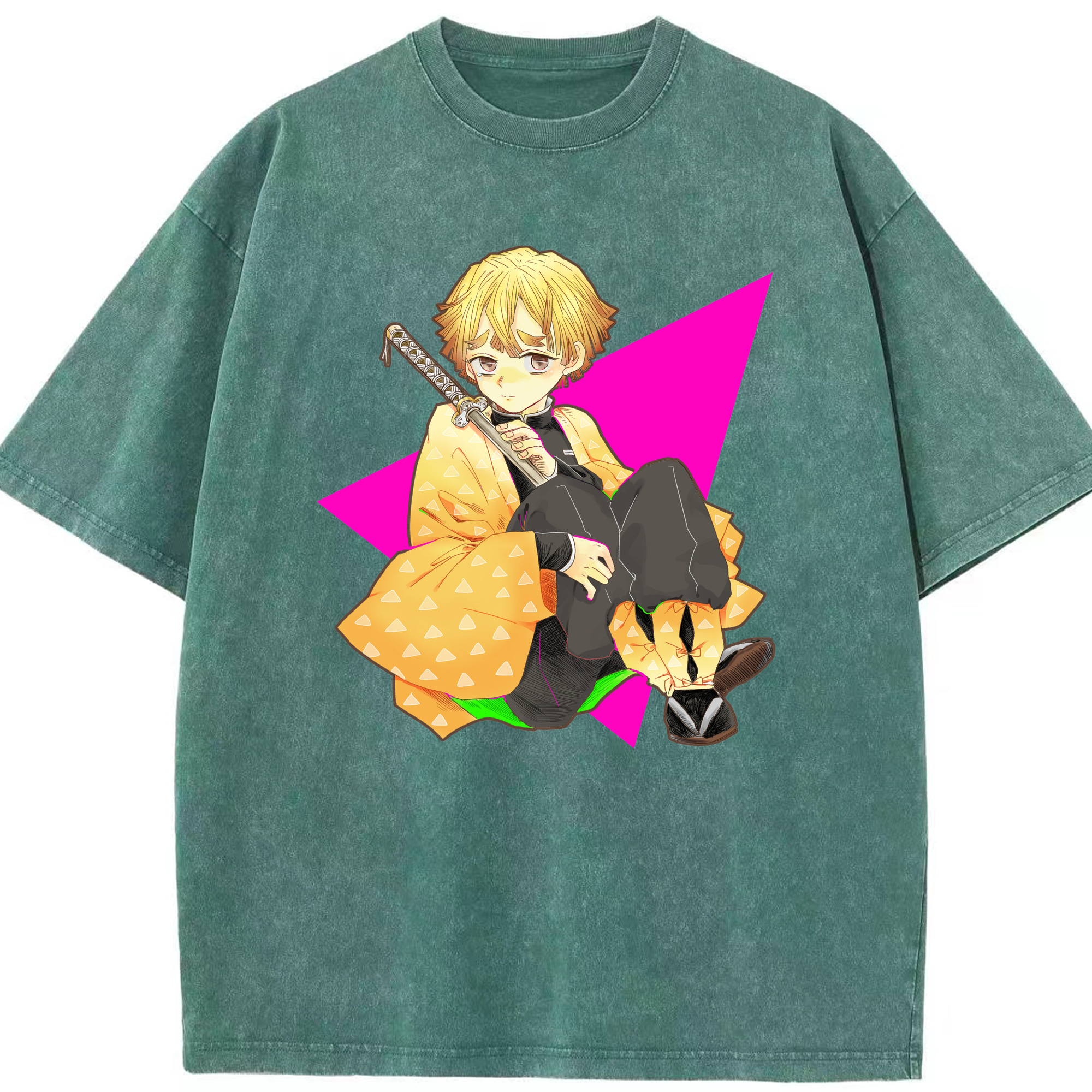 （画像用） 鬼滅の刃（きめつのやいば）我妻 善逸／あがつま ぜんいつ Agatsuma Zenitsu 綿100% ヴィンテージ風 半袖Tシャツ（フロントプリント）